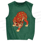 Unisex Ginger Tiger With Eyes Printed Washed Tank Top