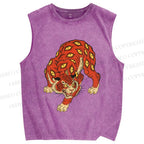 Unisex Ginger Tiger With Eyes Printed Washed Tank Top