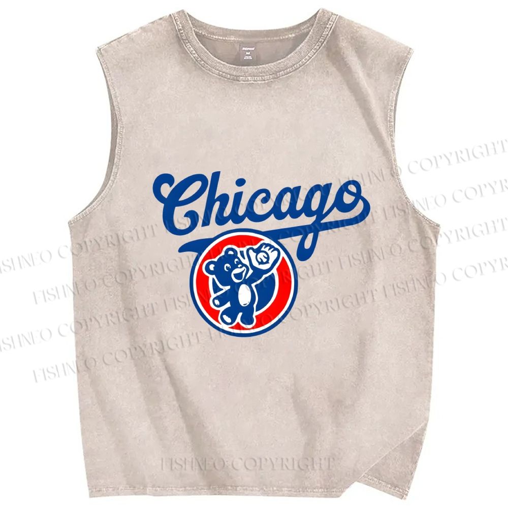 Unisex Chicage Bear Printed Washed Tank Top