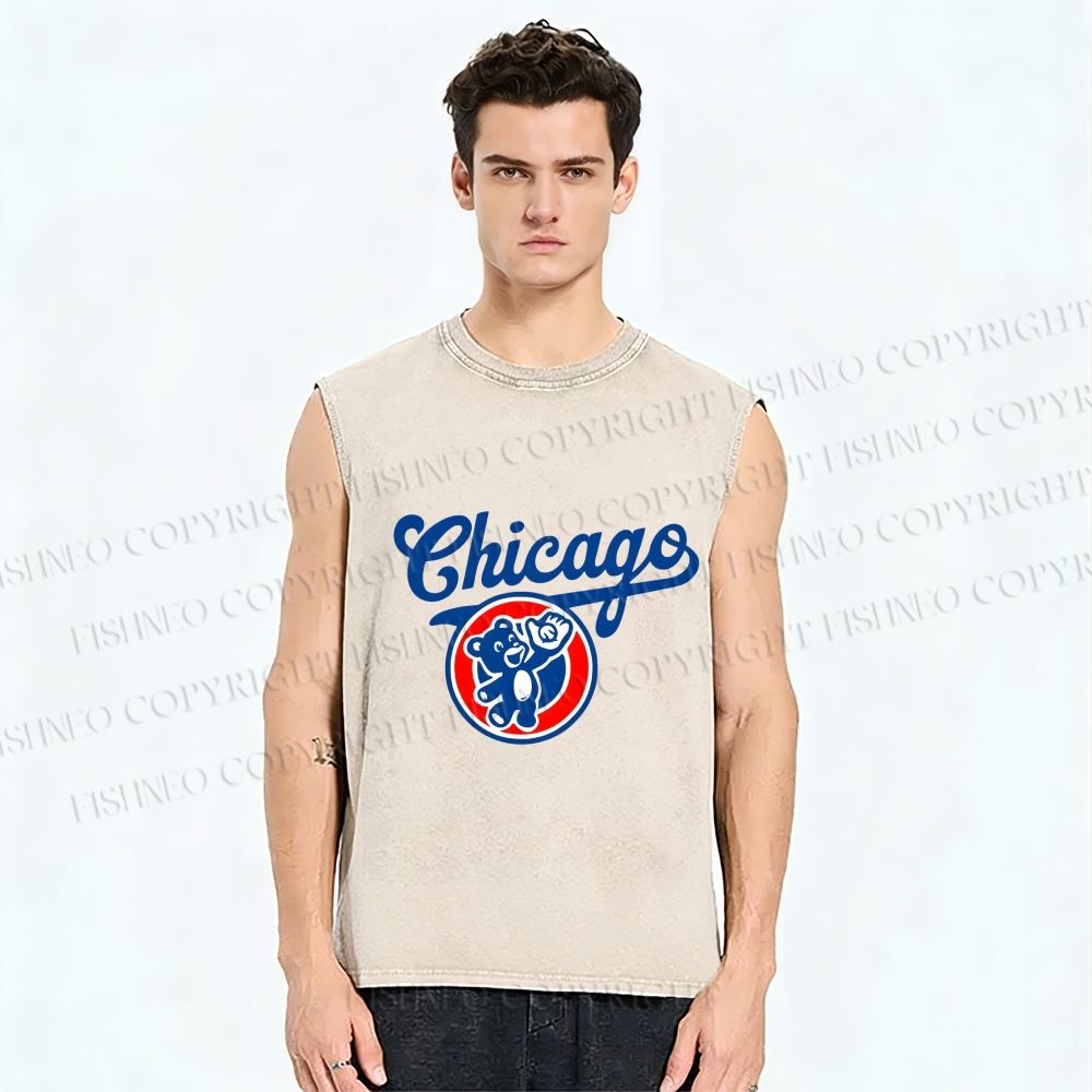 Unisex Chicage Bear Printed Washed Tank Top