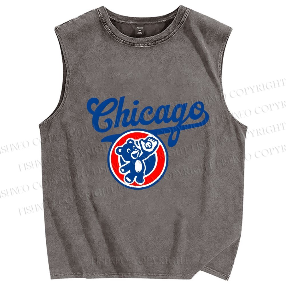 Unisex Chicage Bear Printed Washed Tank Top