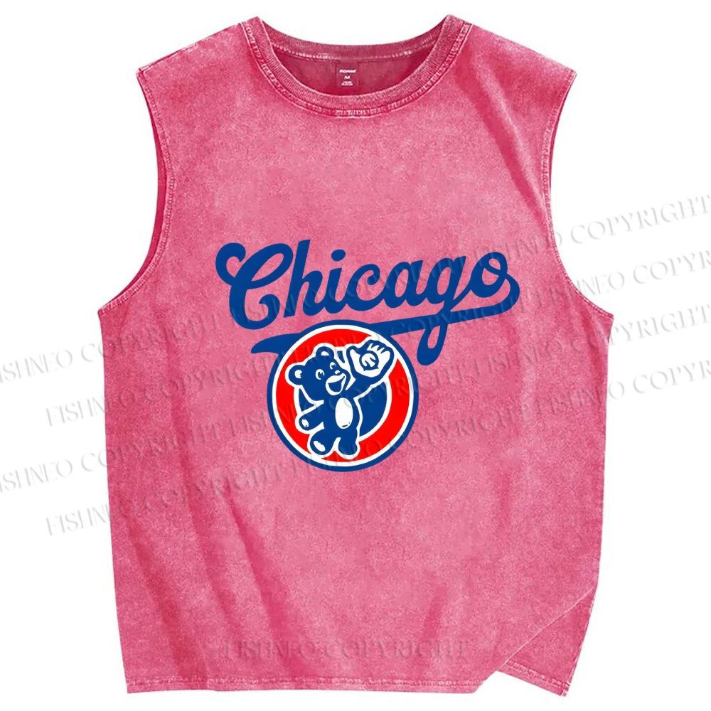 Unisex Chicage Bear Printed Washed Tank Top