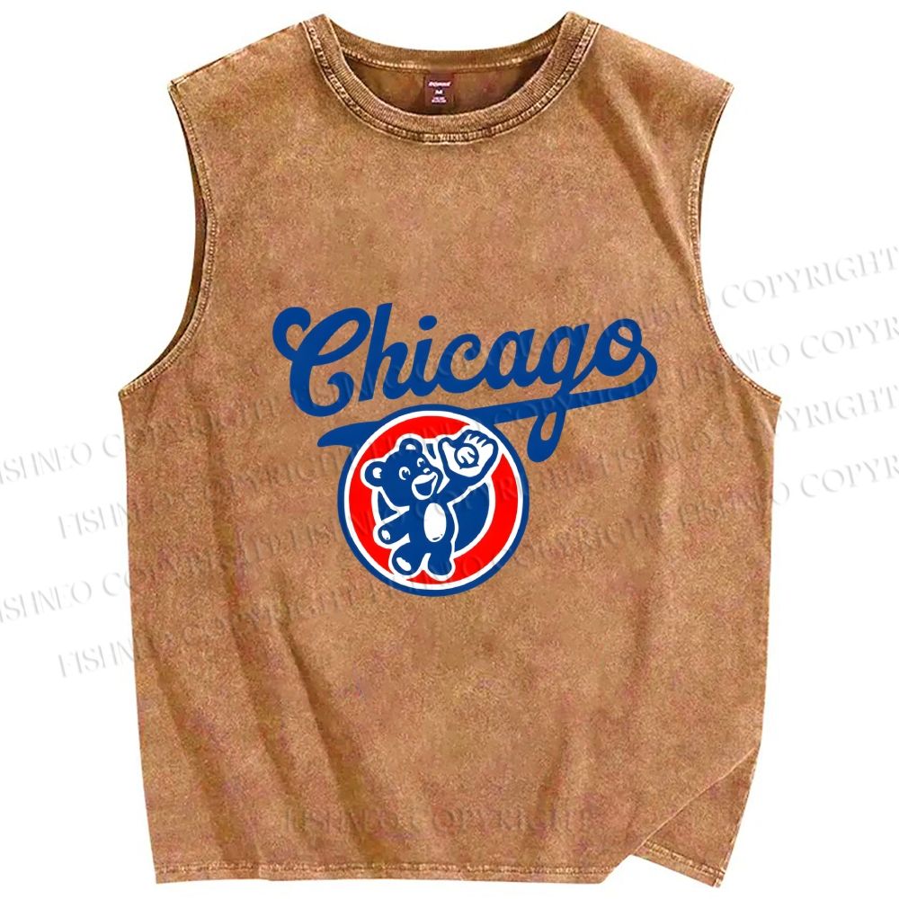 Unisex Chicage Bear Printed Washed Tank Top