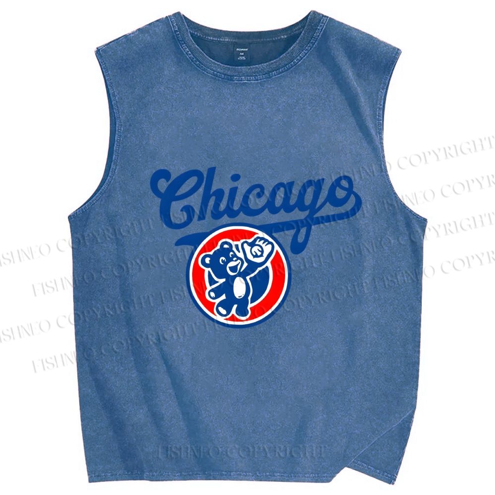 Unisex Chicage Bear Printed Washed Tank Top