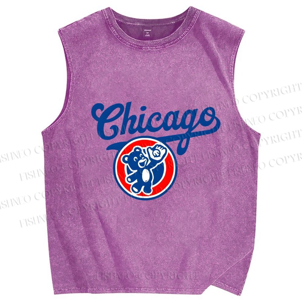 Unisex Chicage Bear Printed Washed Tank Top