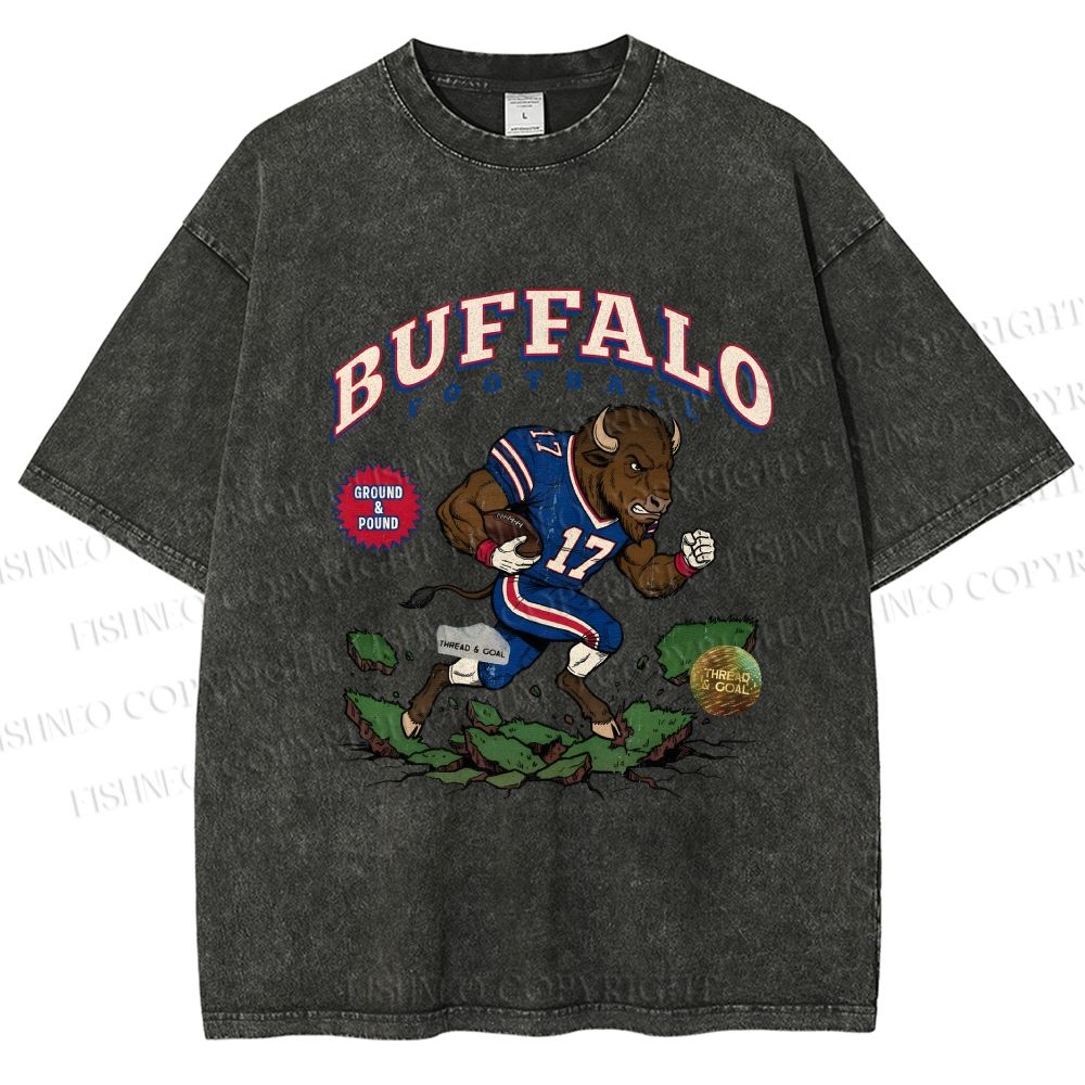 Unisex Buffalo Bull Printed Washed Tee