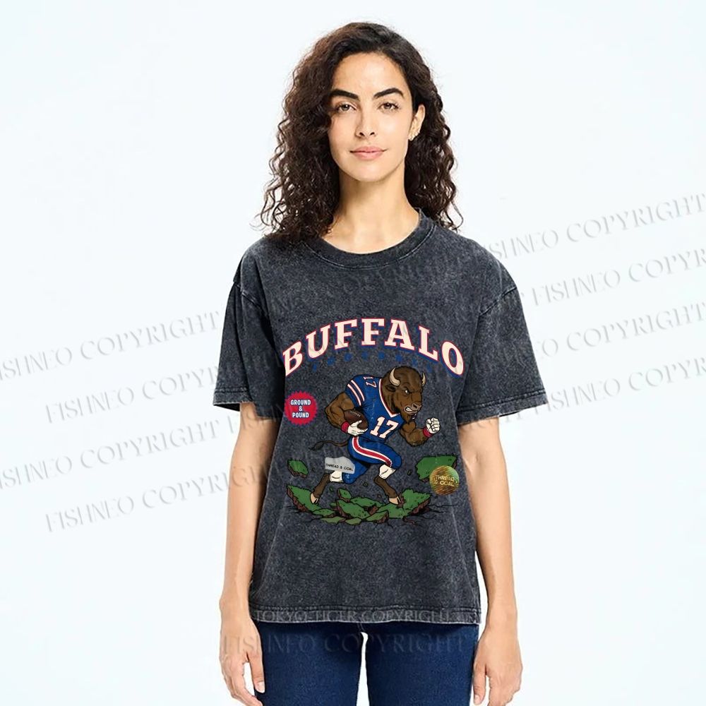 Unisex Buffalo Bull Printed Washed Tee