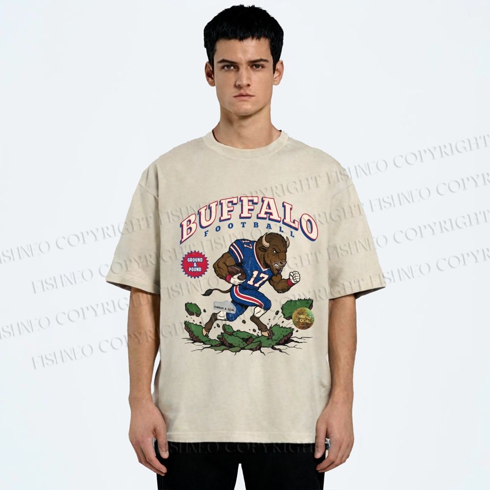 Unisex Buffalo Bull Printed Washed Tee