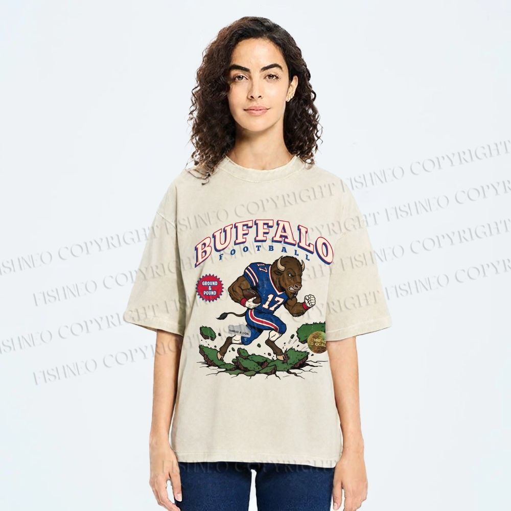 Unisex Buffalo Bull Printed Washed Tee