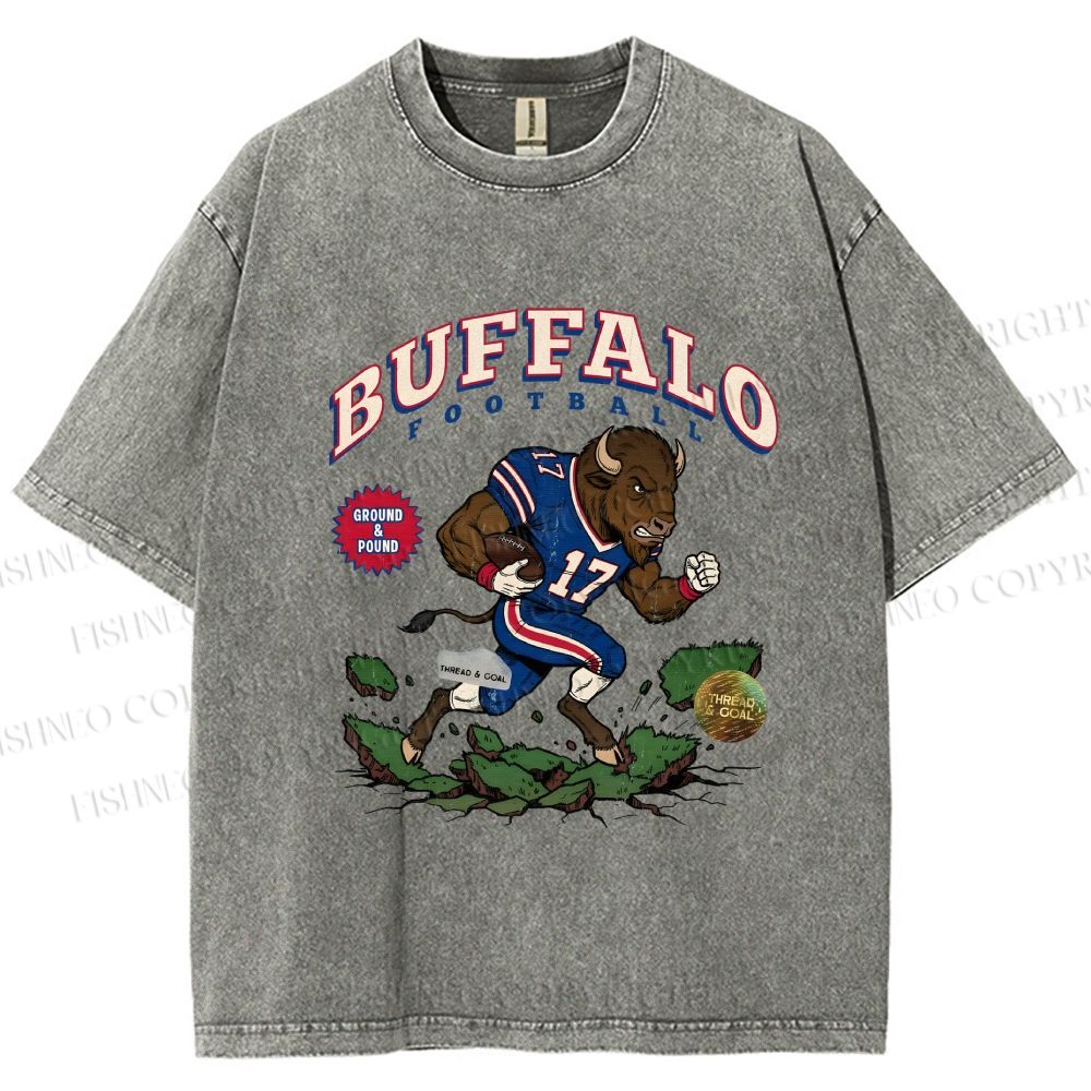 Unisex Buffalo Bull Printed Washed Tee
