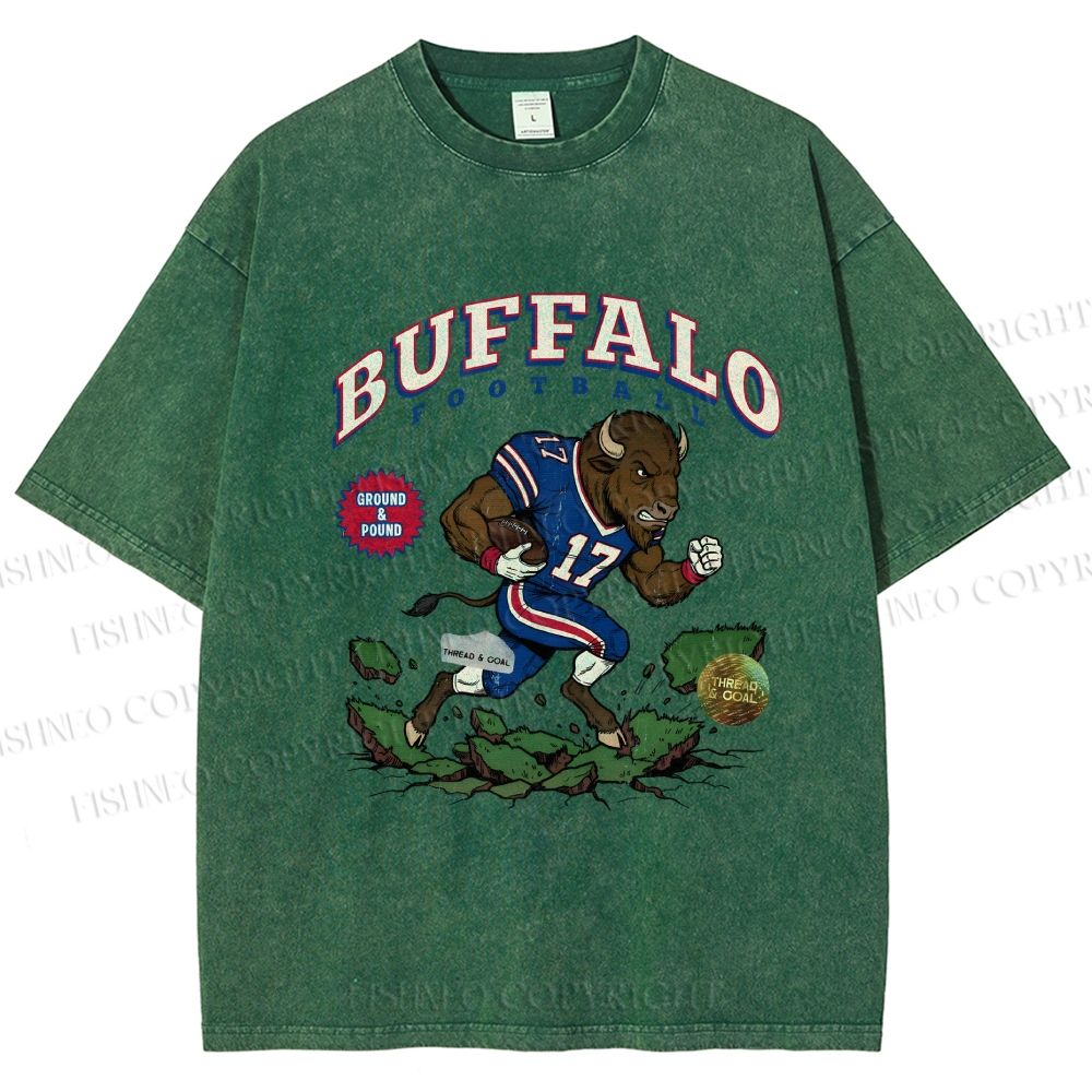 Unisex Buffalo Bull Printed Washed Tee