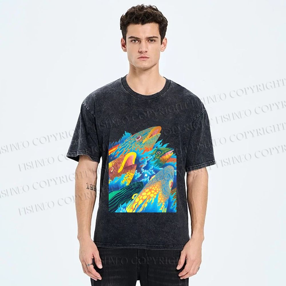 Unisex Fish in Ocean Printed Washed Tee