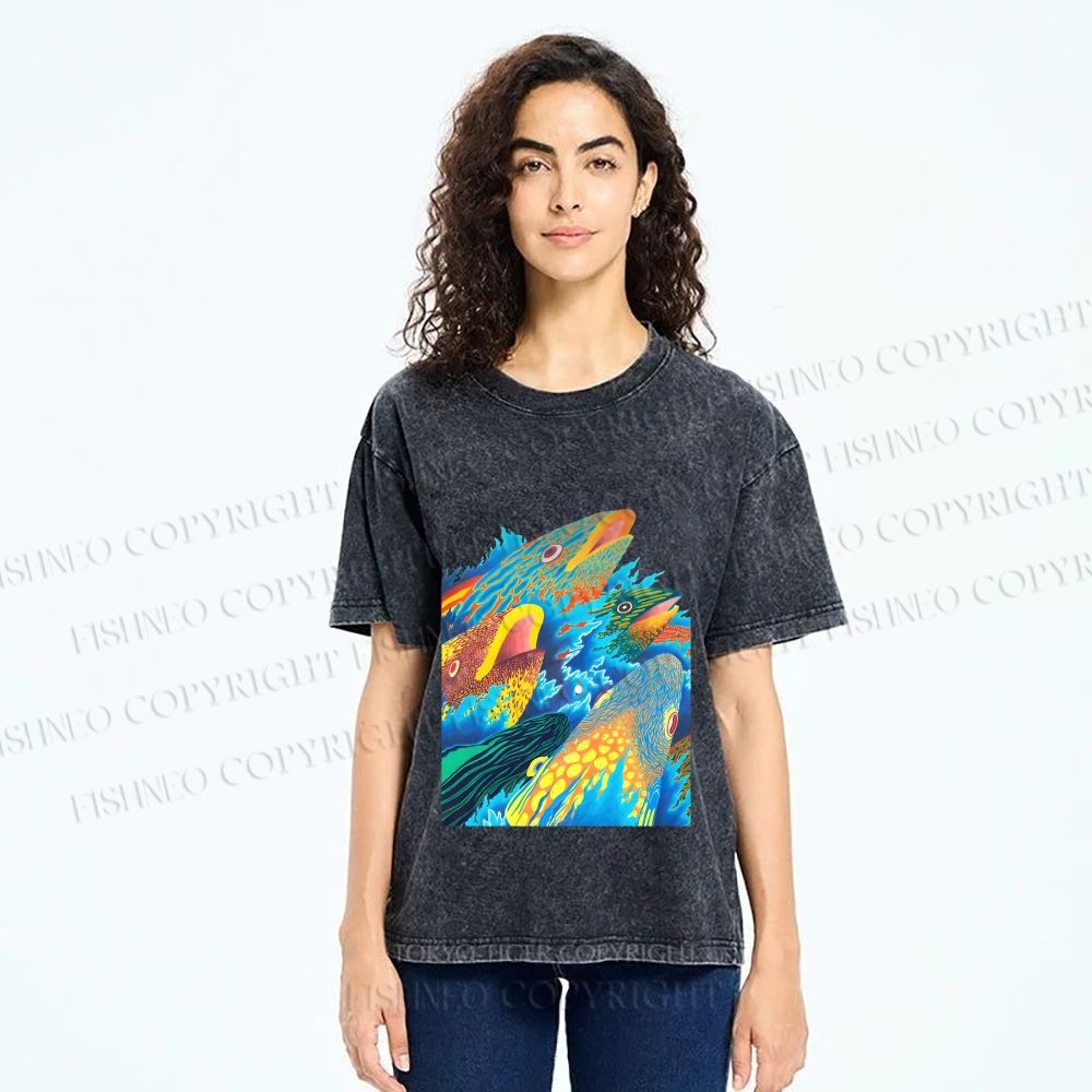 Unisex Fish in Ocean Printed Washed Tee