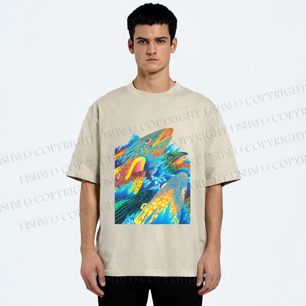 Unisex Fish in Ocean Printed Washed Tee