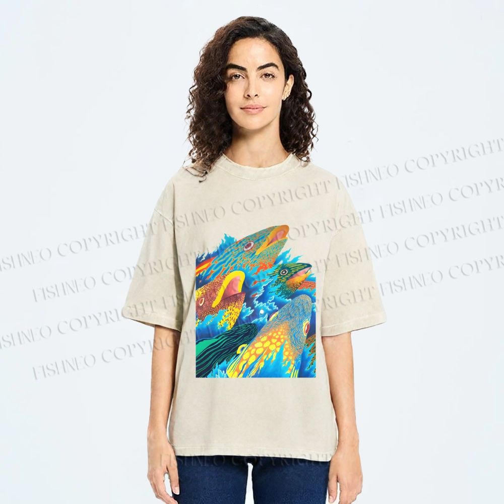 Unisex Fish in Ocean Printed Washed Tee