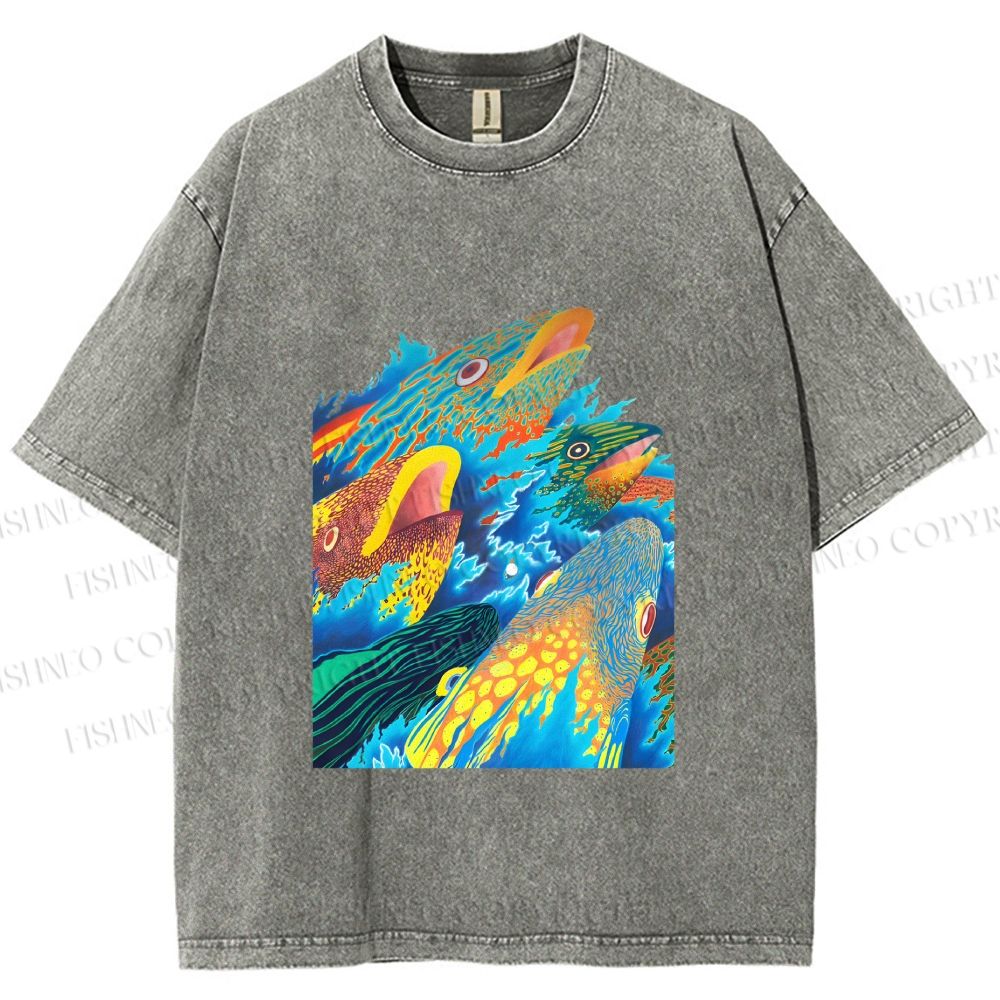 Unisex Fish in Ocean Printed Washed Tee
