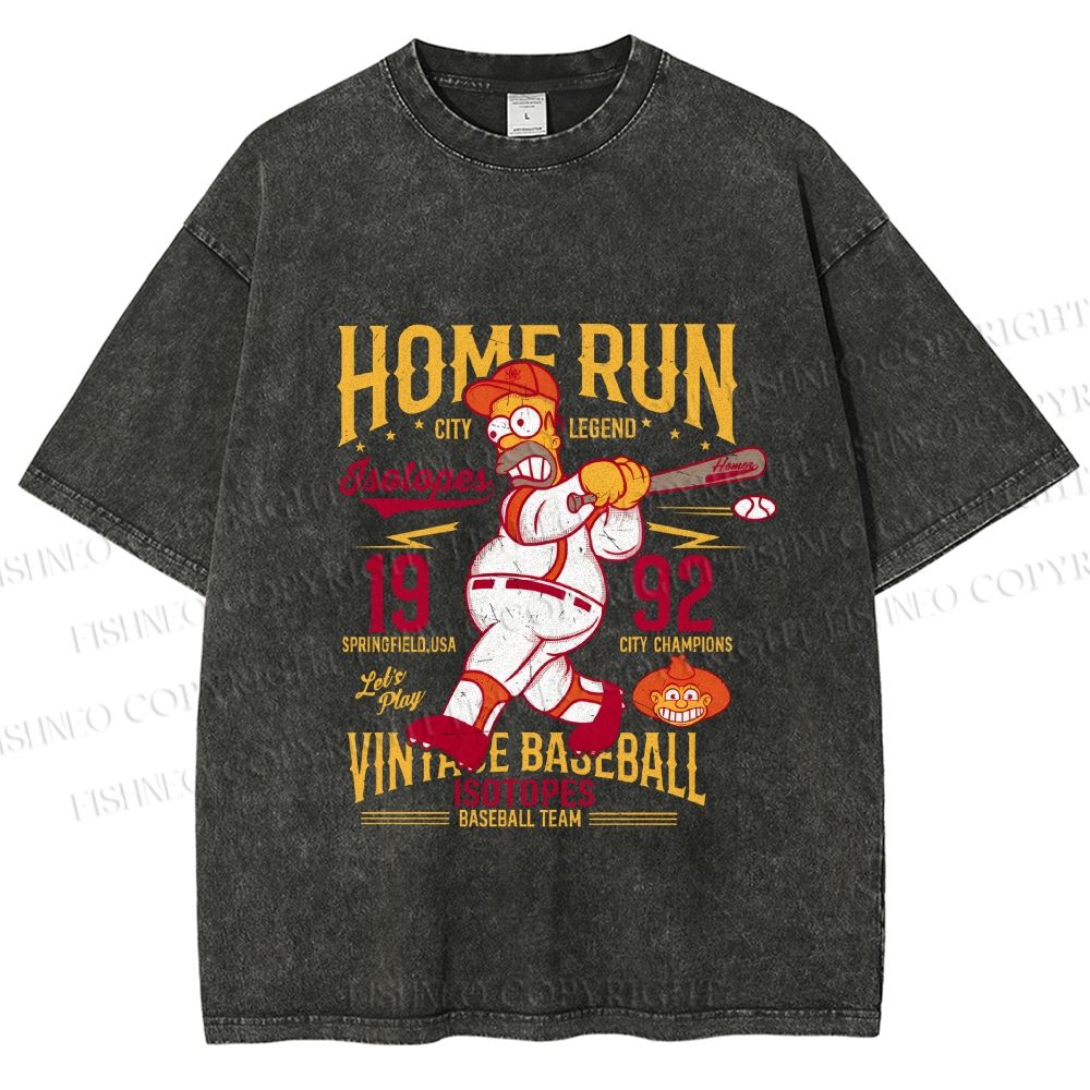 Unisex The Simpson 1992 Home Run Vintage Baseball Printed Washed Tee