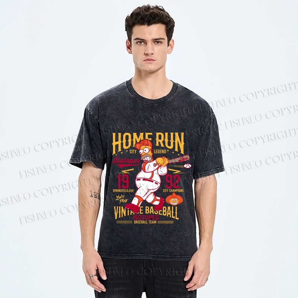 Unisex The Simpson 1992 Home Run Vintage Baseball Printed Washed Tee