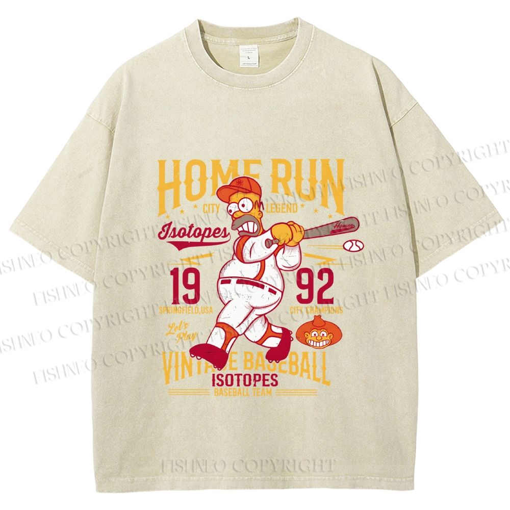 Unisex The Simpson 1992 Home Run Vintage Baseball Printed Washed Tee