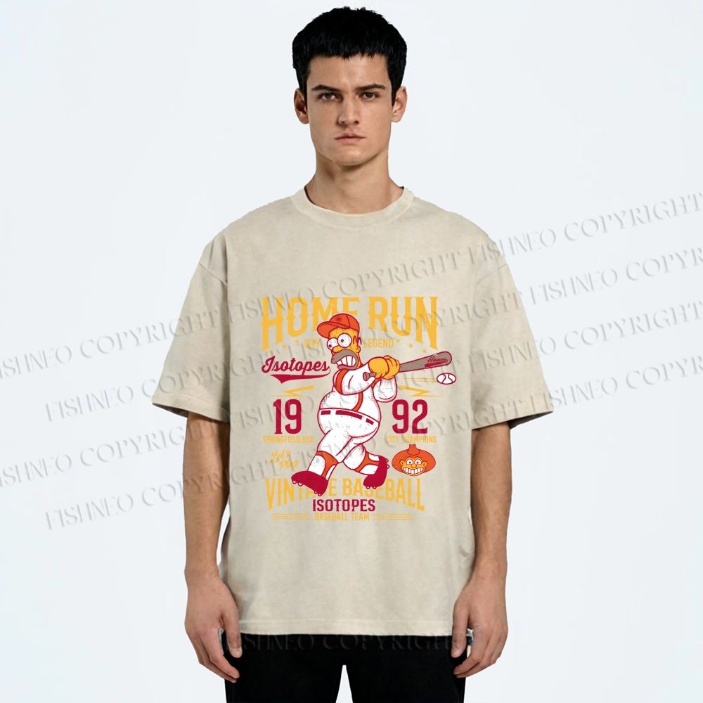 Unisex The Simpson 1992 Home Run Vintage Baseball Printed Washed Tee
