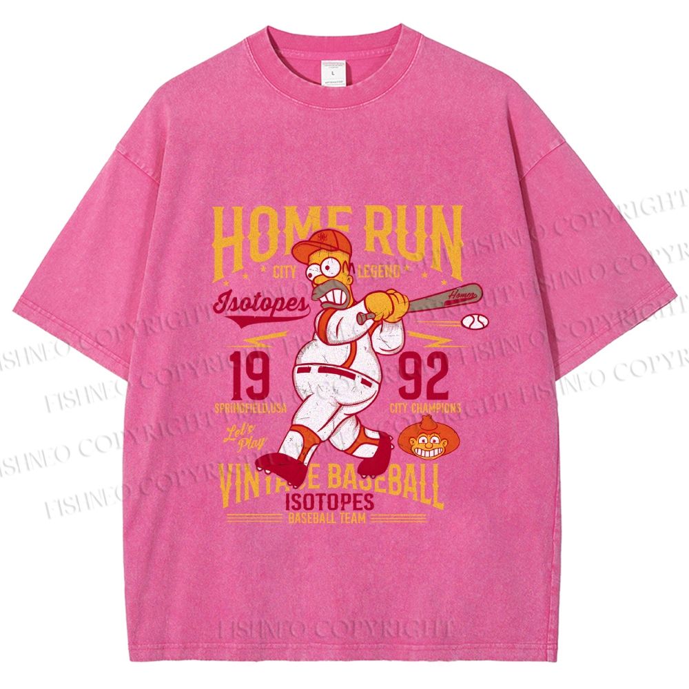 Unisex The Simpson 1992 Home Run Vintage Baseball Printed Washed Tee