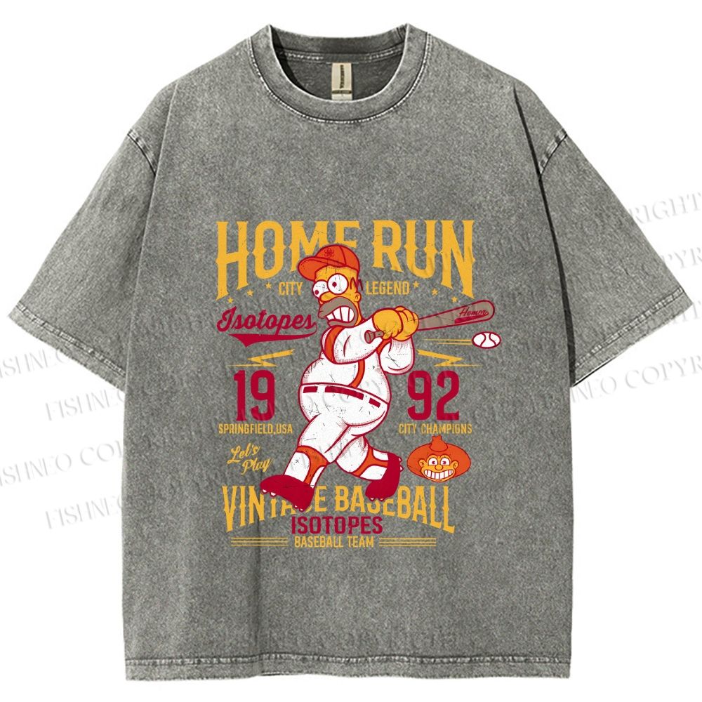 Unisex The Simpson 1992 Home Run Vintage Baseball Printed Washed Tee