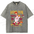 Unisex The Simpson 1992 Home Run Vintage Baseball Printed Washed Tee