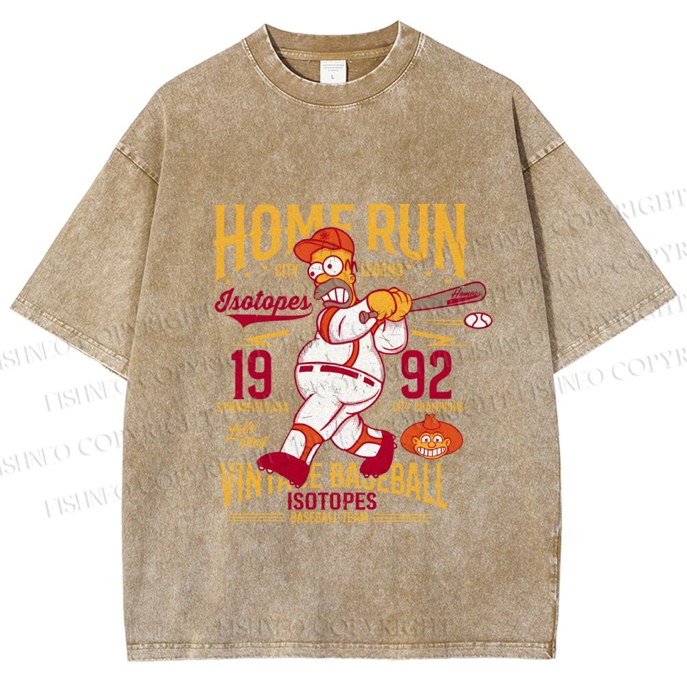 Unisex The Simpson 1992 Home Run Vintage Baseball Printed Washed Tee