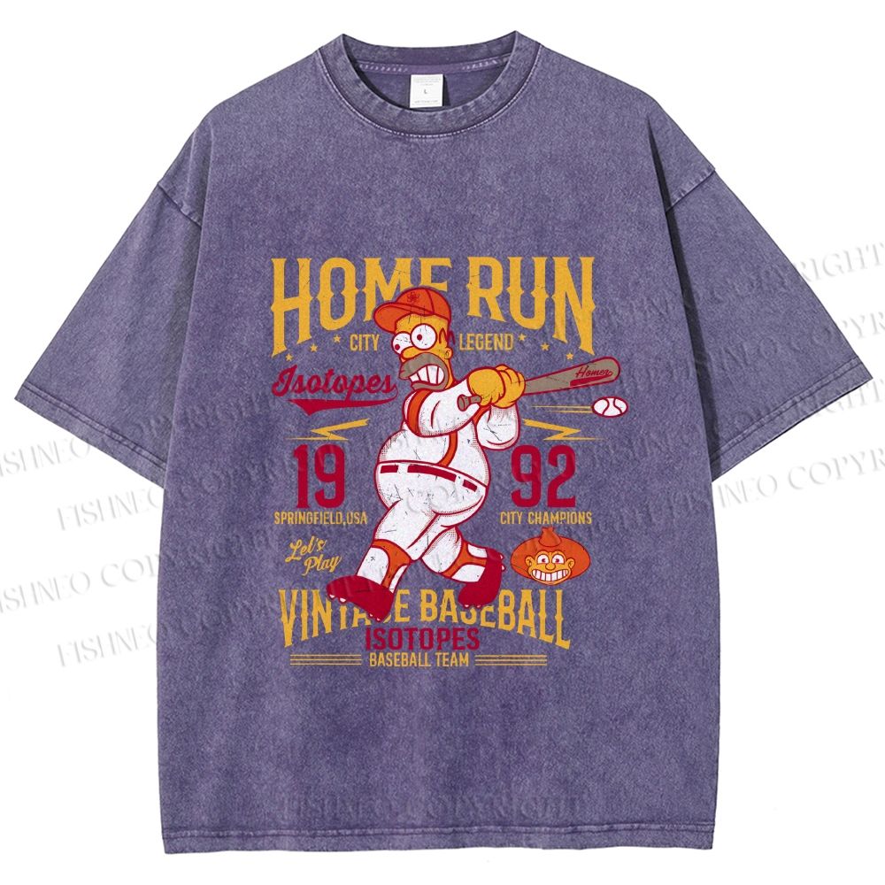 Unisex The Simpson 1992 Home Run Vintage Baseball Printed Washed Tee