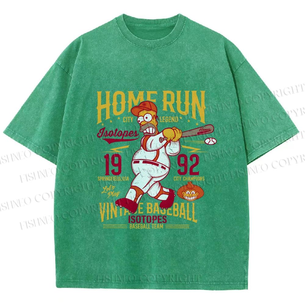 Unisex The Simpson 1992 Home Run Vintage Baseball Printed Washed Tee
