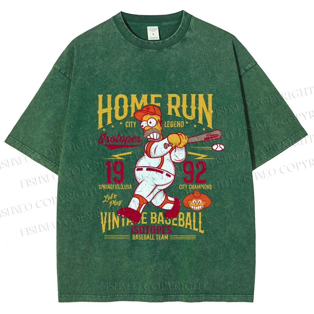 Unisex The Simpson 1992 Home Run Vintage Baseball Printed Washed Tee