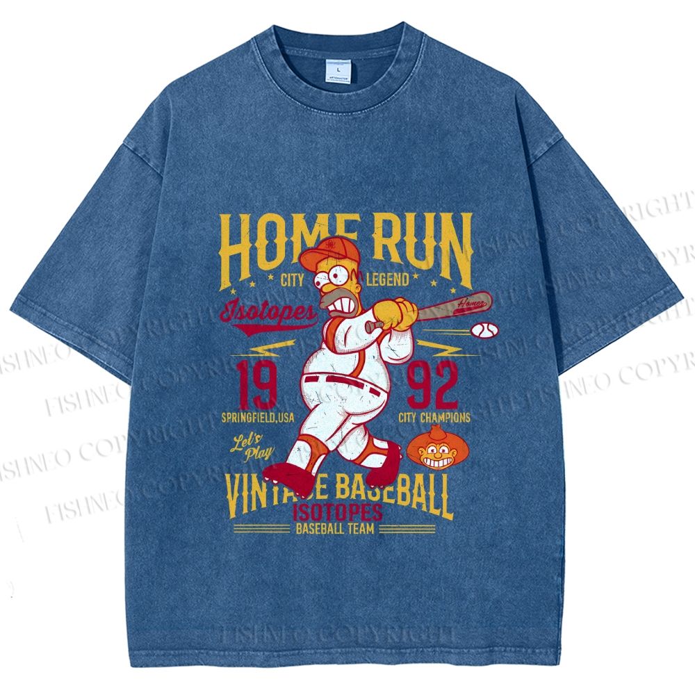 Unisex The Simpson 1992 Home Run Vintage Baseball Printed Washed Tee