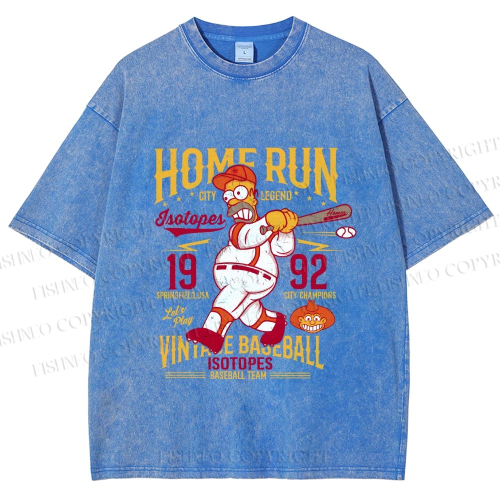 Unisex The Simpson 1992 Home Run Vintage Baseball Printed Washed Tee
