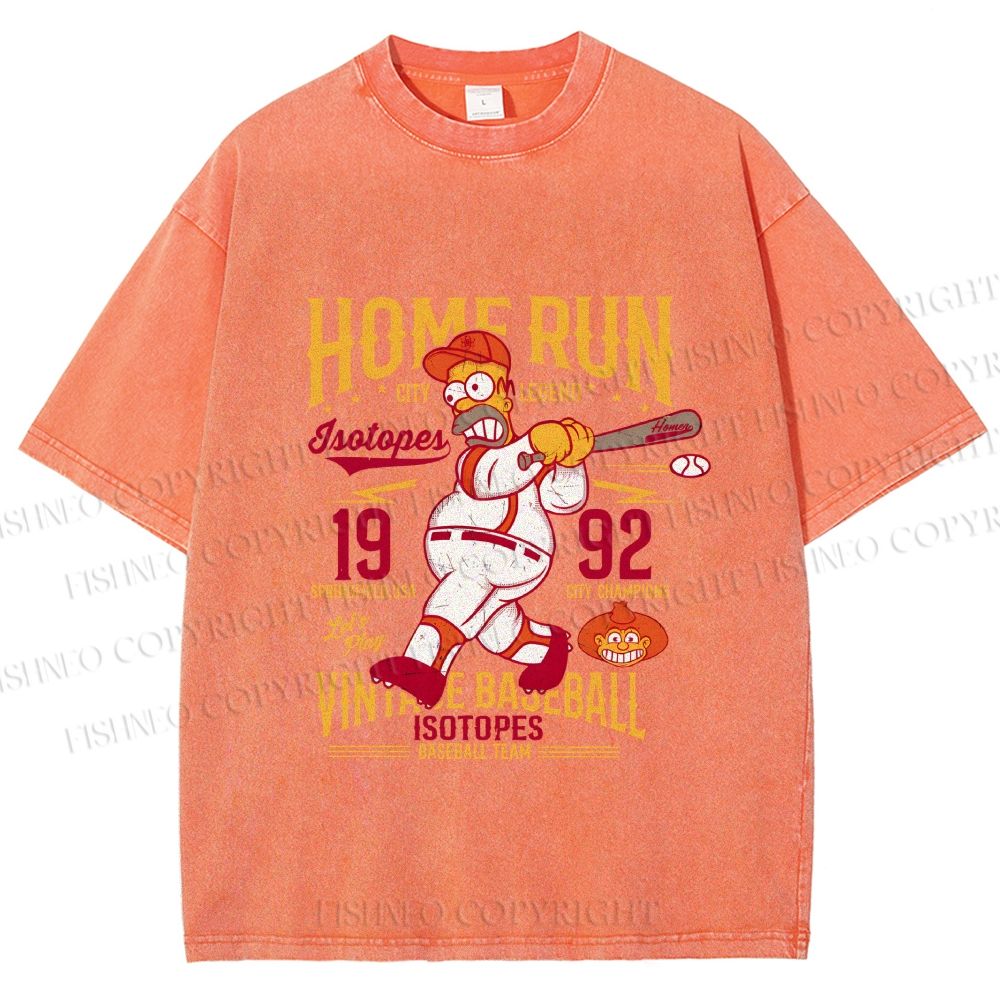 Unisex The Simpson 1992 Home Run Vintage Baseball Printed Washed Tee