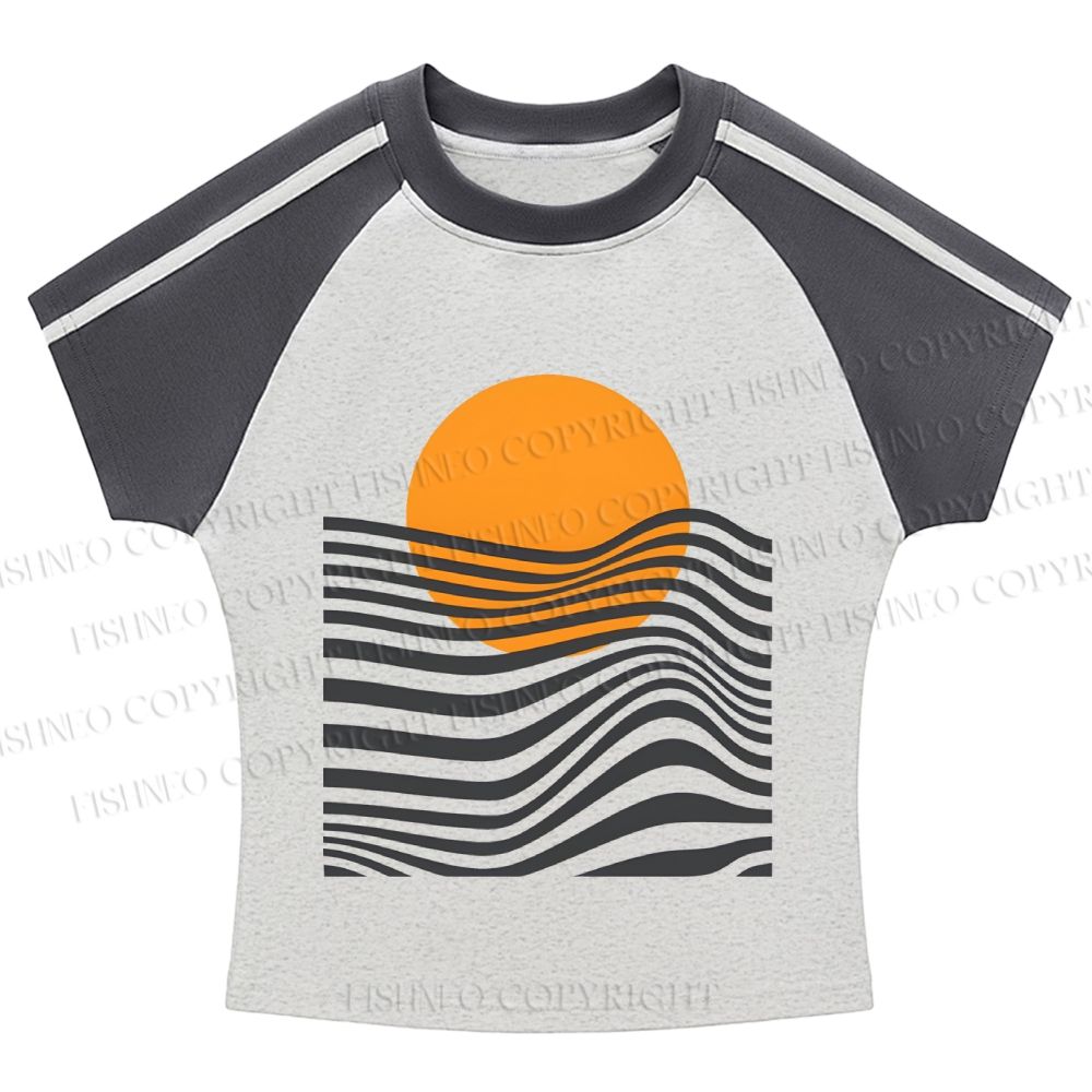 Geometric Waves Hot girl color-blocked striped raglan sleeve short sleeve