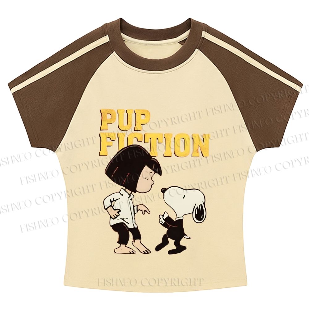 Pup Fiction Snoopy Hot girl color-blocked striped raglan sleeve short sleeve