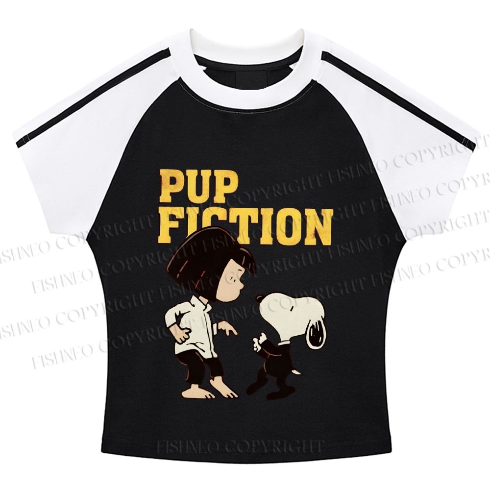 Pup Fiction Snoopy Hot girl color-blocked striped raglan sleeve short sleeve