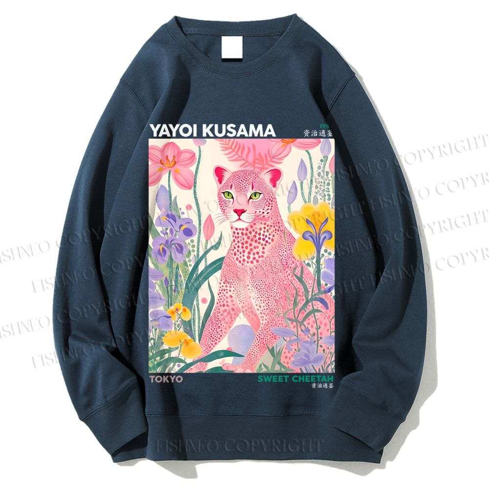Unisex Yayoi Kusama Pink Cheetah Printed Sweatshirt