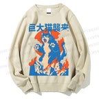 Unisex Giant Cat Monster Attack Printed Sweatshirt