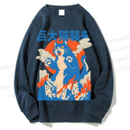 Unisex Giant Cat Monster Attack Printed Sweatshirt