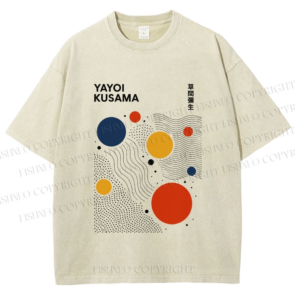 Unisex Yayoi Kusama Dots Lines Printed Washed Tee