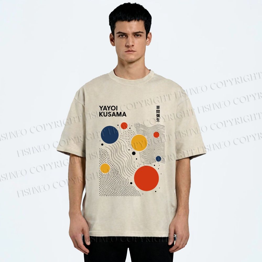 Unisex Yayoi Kusama Dots Lines Printed Washed Tee