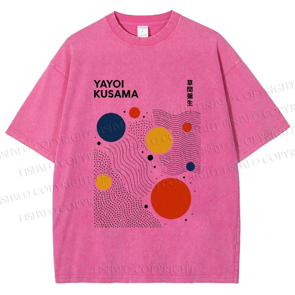 Unisex Yayoi Kusama Dots Lines Printed Washed Tee