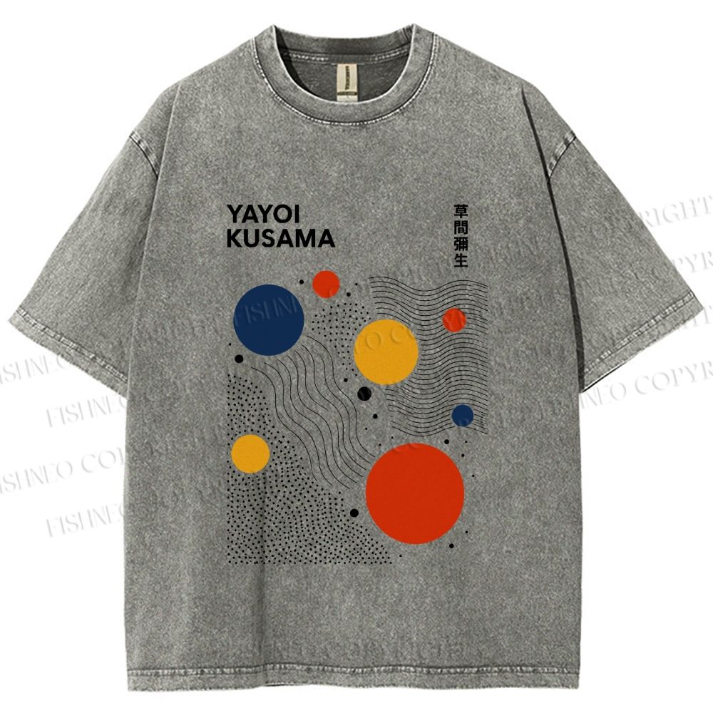 Unisex Yayoi Kusama Dots Lines Printed Washed Tee