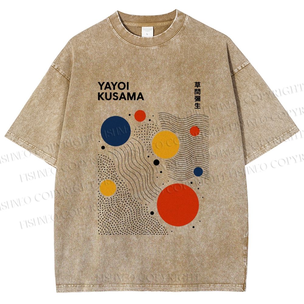 Unisex Yayoi Kusama Dots Lines Printed Washed Tee