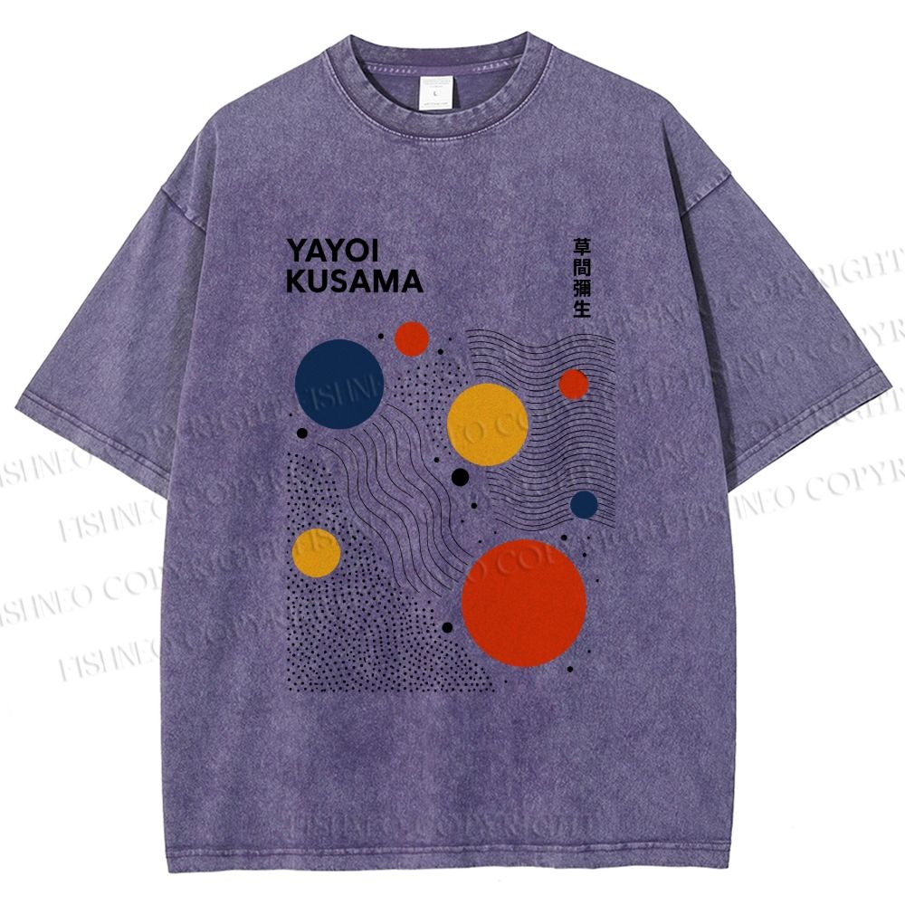 Unisex Yayoi Kusama Dots Lines Printed Washed Tee