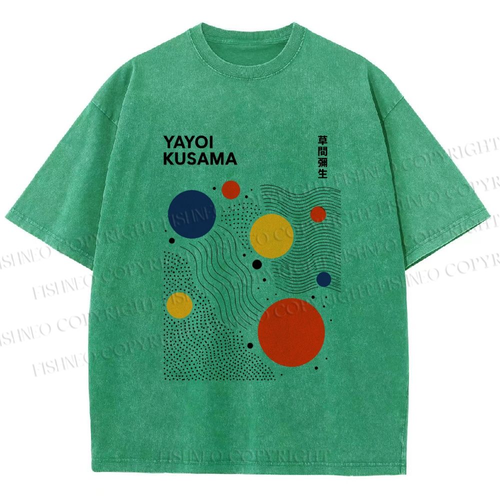 Unisex Yayoi Kusama Dots Lines Printed Washed Tee