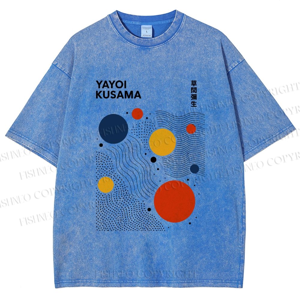 Unisex Yayoi Kusama Dots Lines Printed Washed Tee