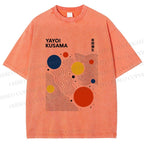 Unisex Yayoi Kusama Dots Lines Printed Washed Tee