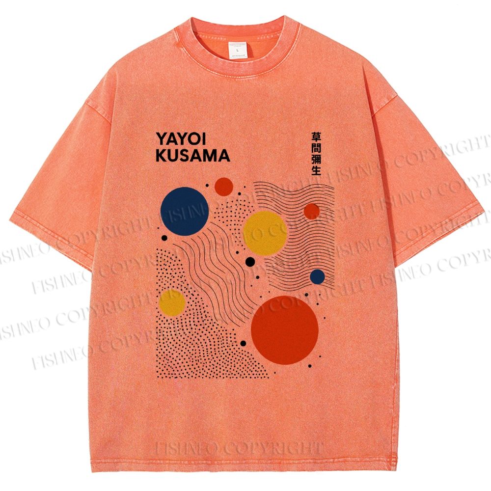 Unisex Yayoi Kusama Dots Lines Printed Washed Tee
